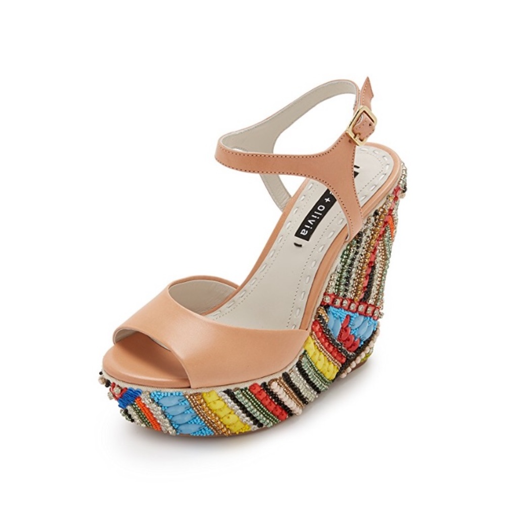 Alice + Olivia leather and beaded wedges